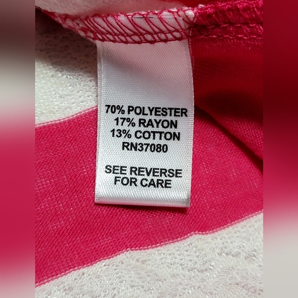 Cato's Pink/White Lace Striped Blouse w/Rose Decor & Shark Hemline, Sz: Large - Picture 7 of 8